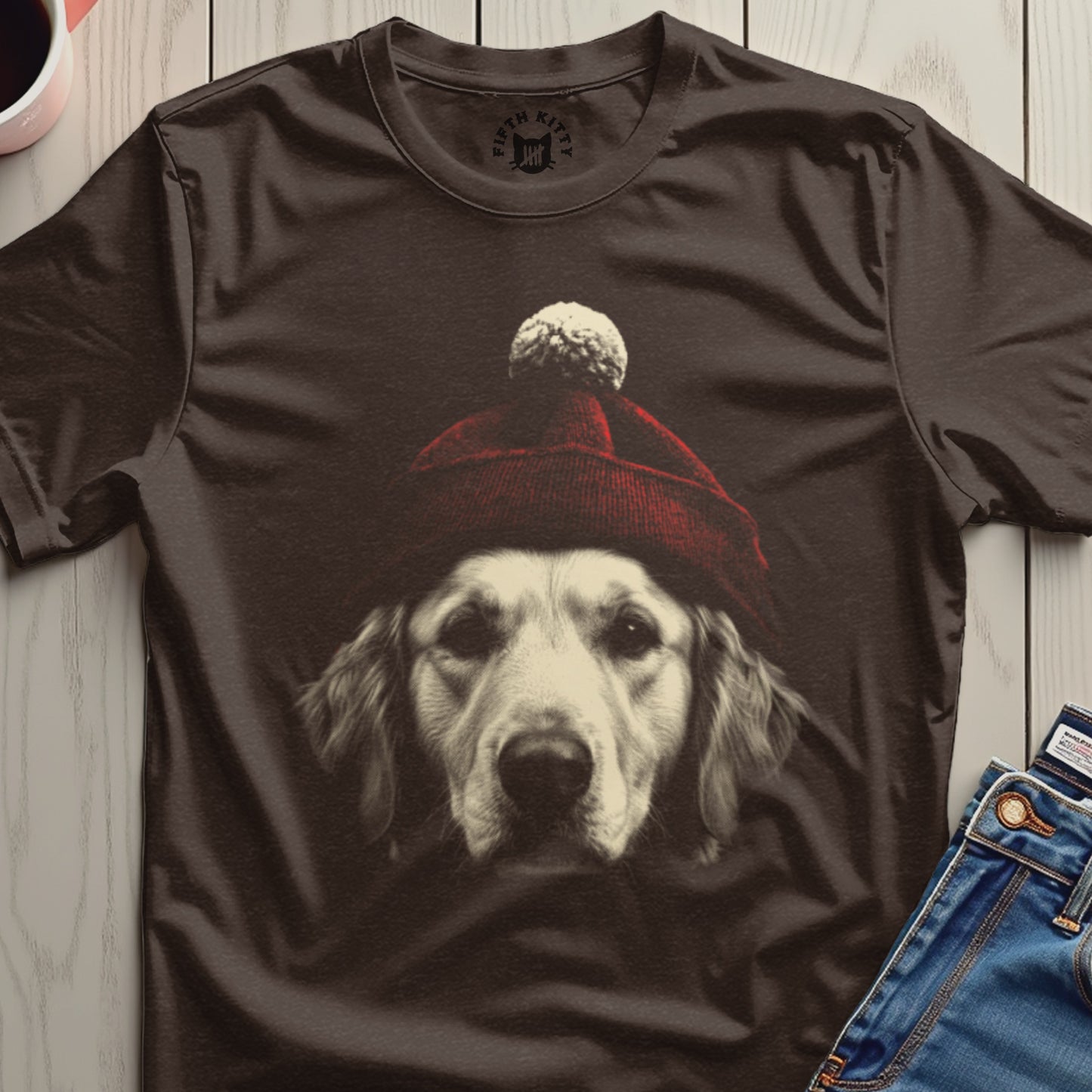 Cute Labrador in Red Knit Cap Graphic Shirt