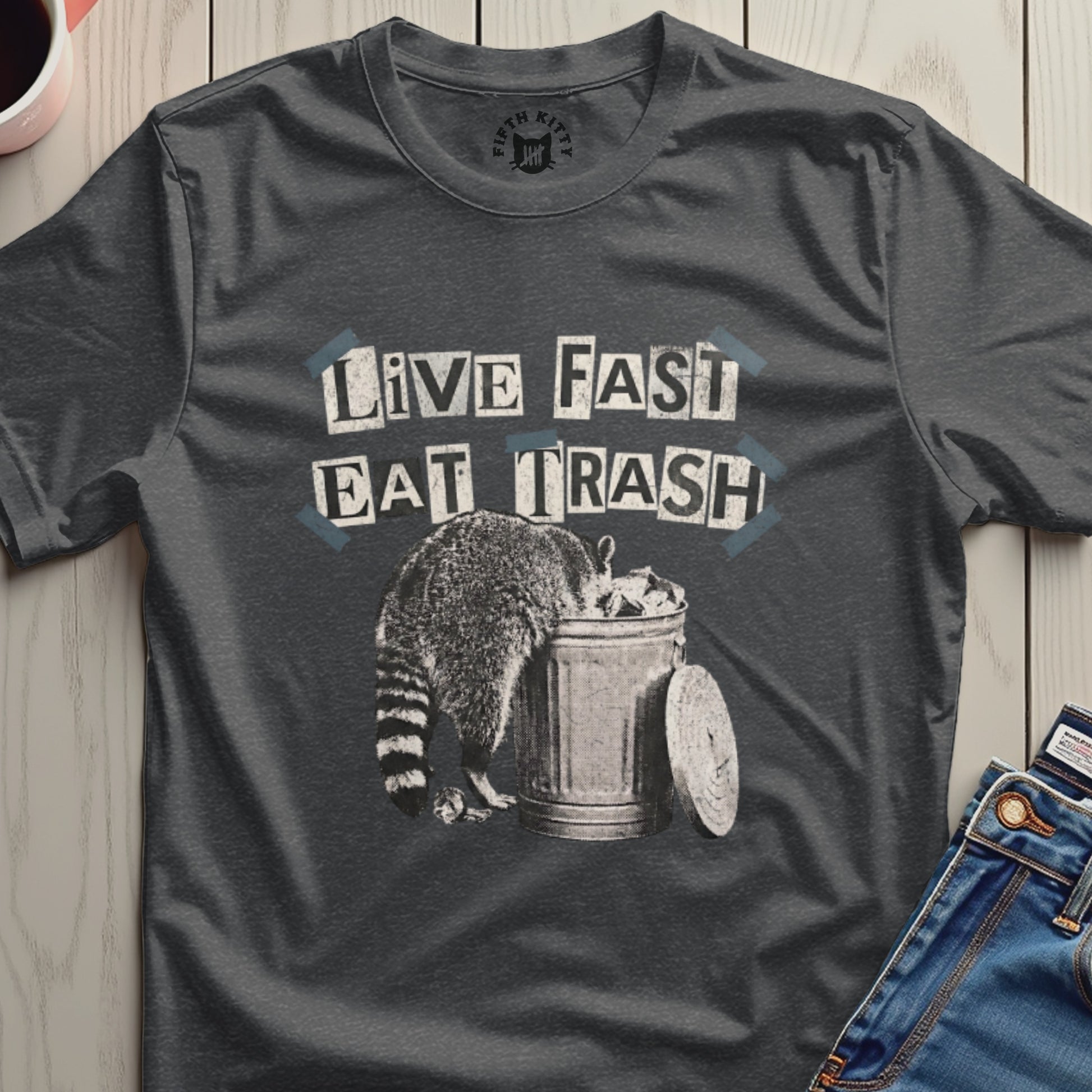 Live Fast Eat Trash Raccoon Graphic T-Shirt