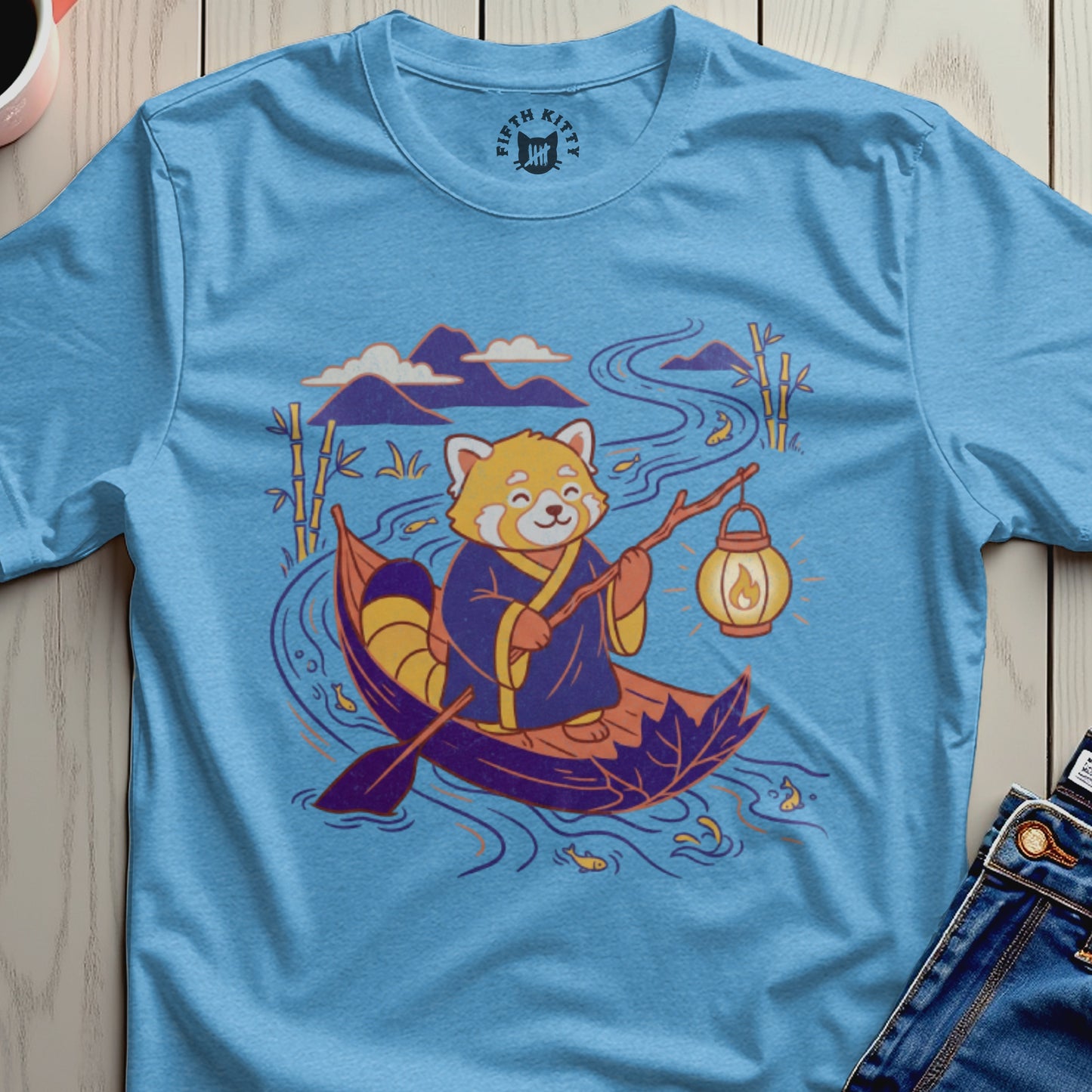 Red Panda Canoeing with Lantern Graphic Tee Shirt