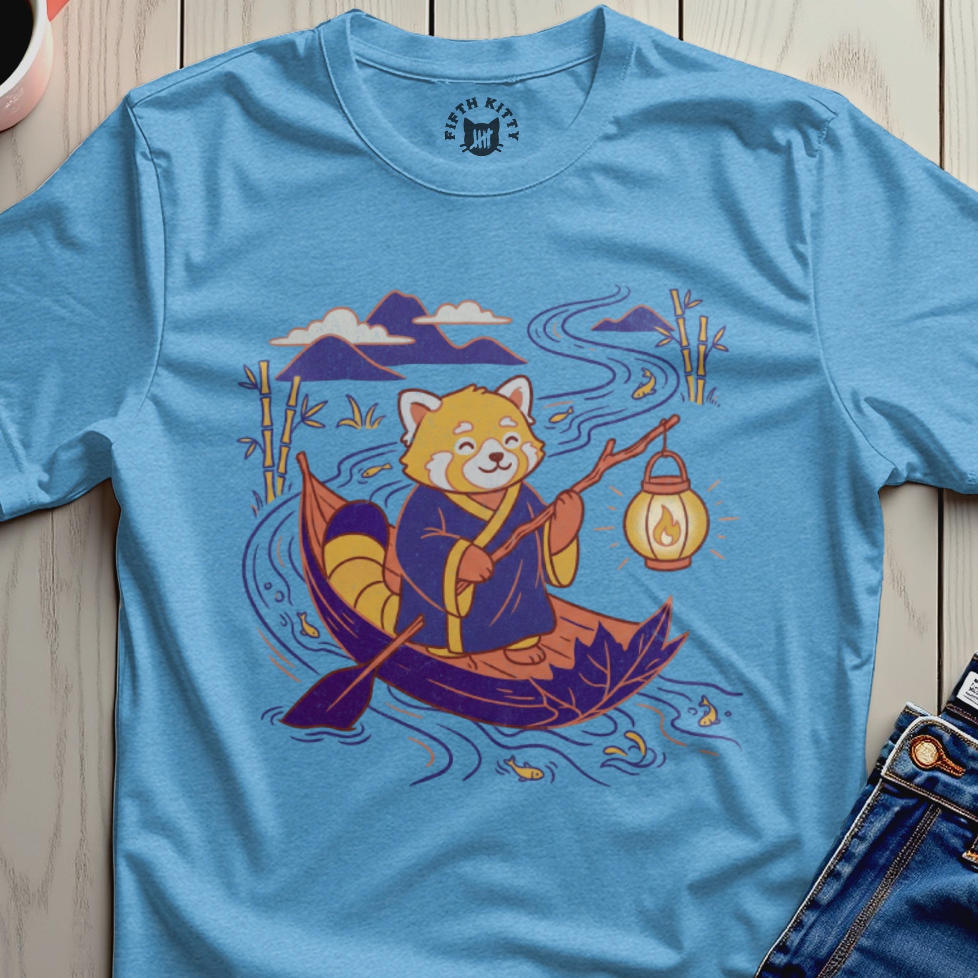 Red Panda Canoeing with Lantern Graphic Tee Shirt
