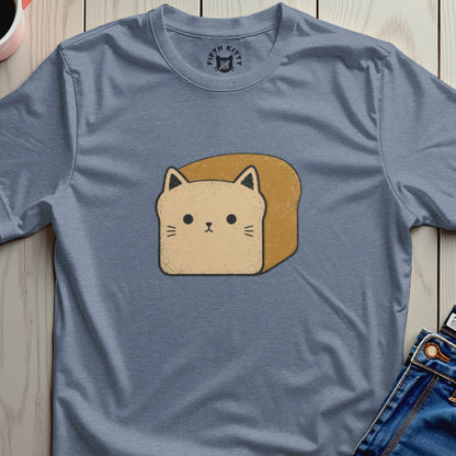 Cat-shaped toast on a blue graphic t-shirt with "Fifth Kitty" logo.