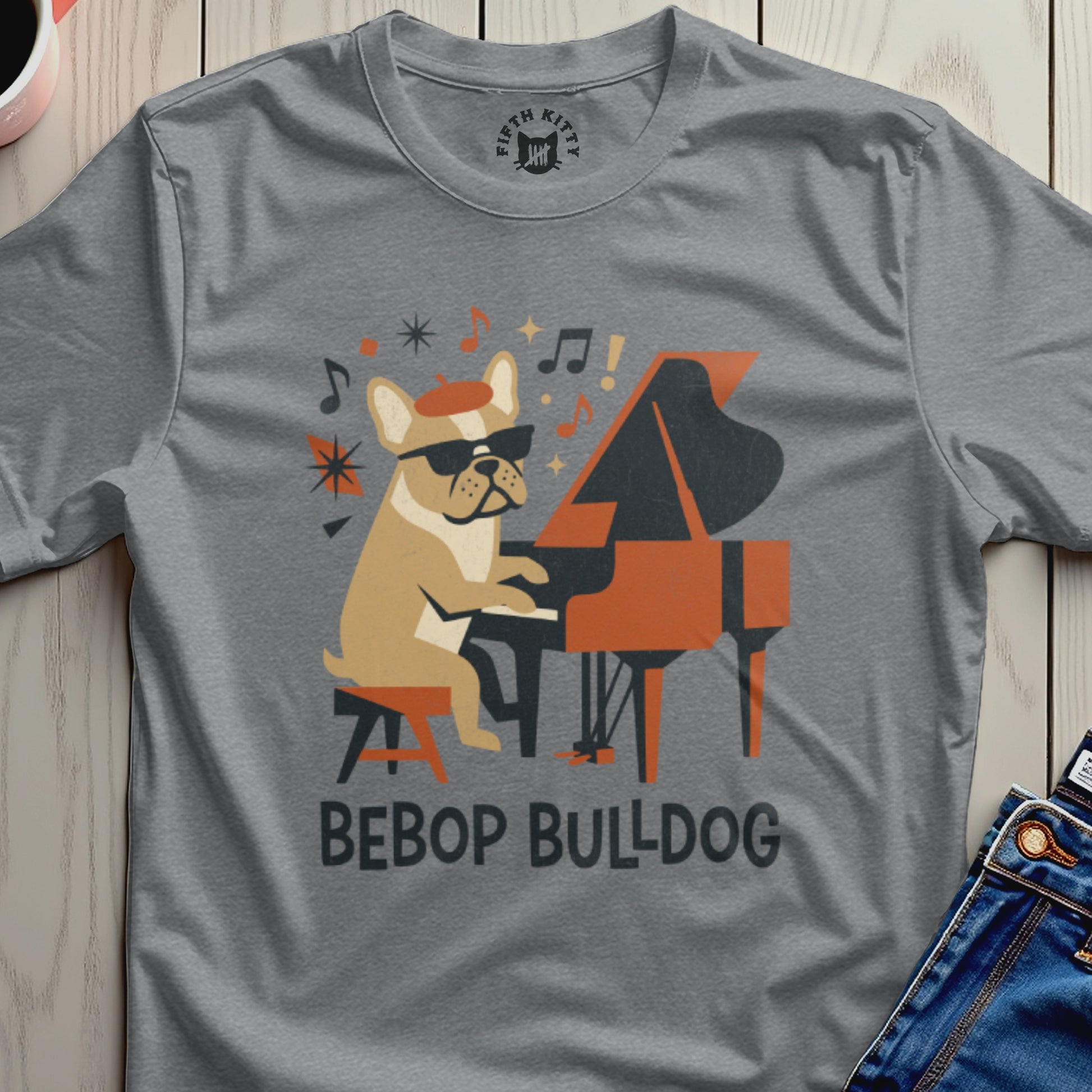 Bebop Bulldog Graphic Piano Tee Music Lover Shirt