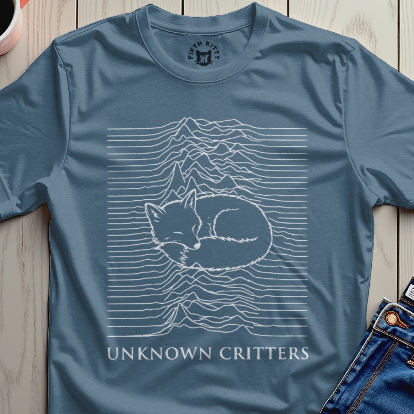 Unknown Critters Blue Fox Design T-Shirt