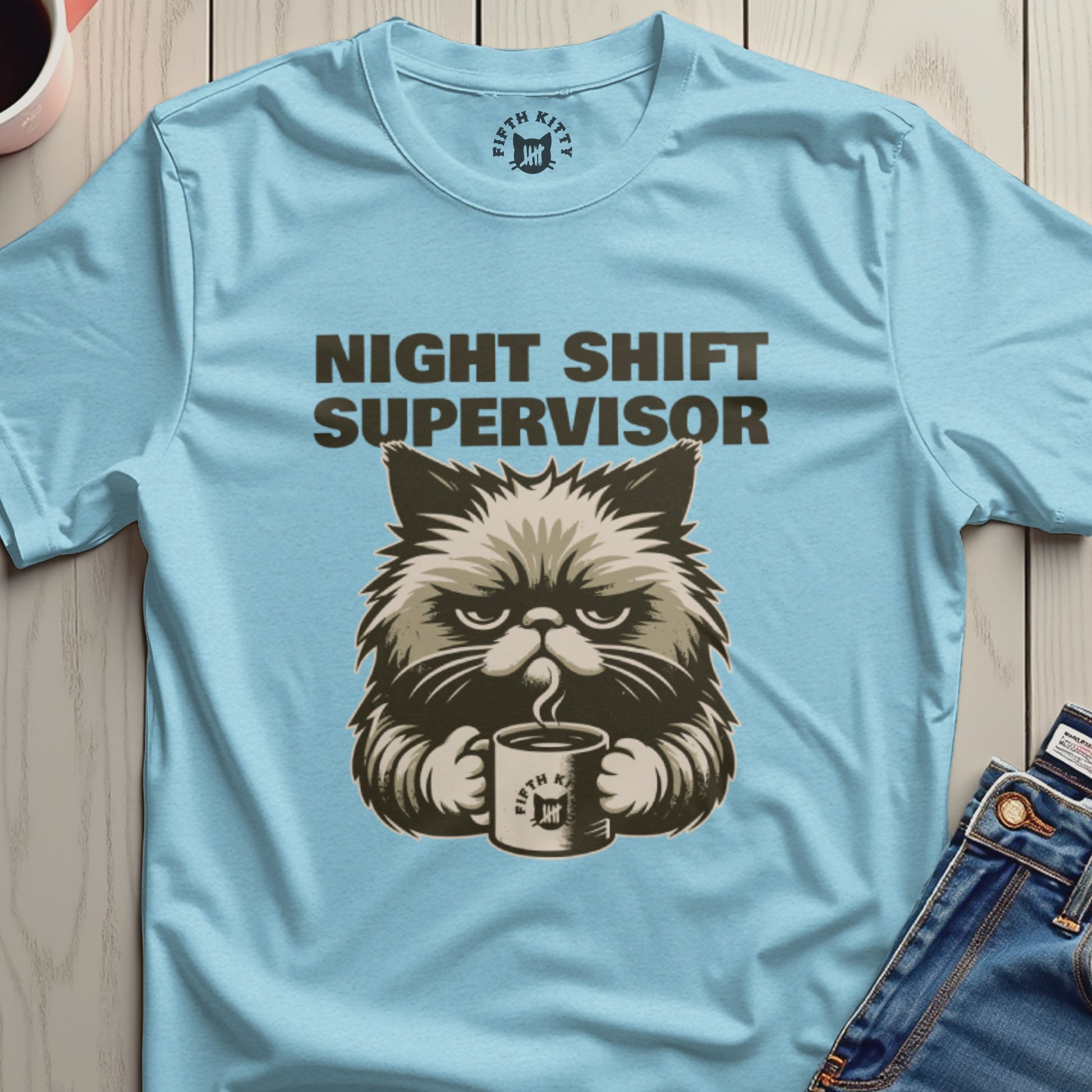 Night Shift Supervisor Cat Graphic T-Shirt