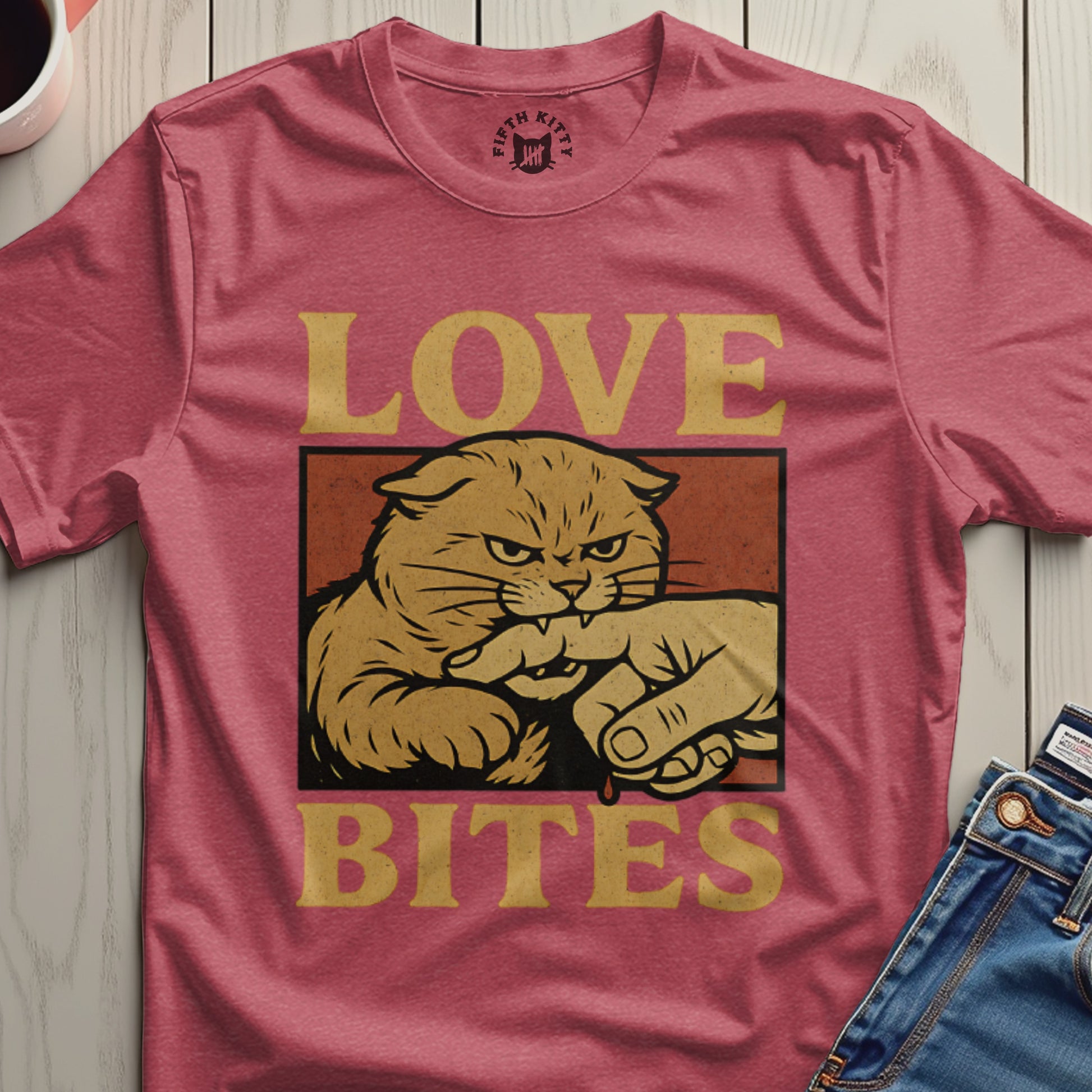 Love Bites Cat Graphic Tee Shirt