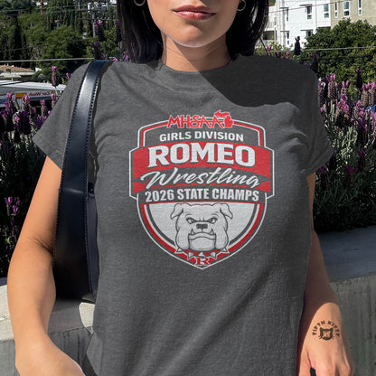 Romeo Bulldogs Girls Division 2026 Champs t-shirt.