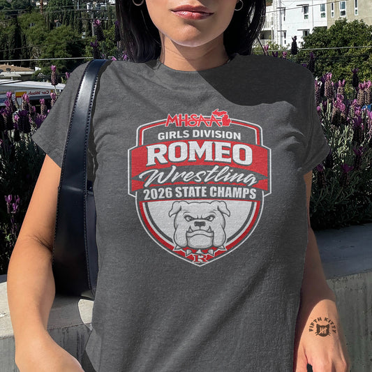 Romeo Bulldogs Girls Division 2026 Champs t-shirt.