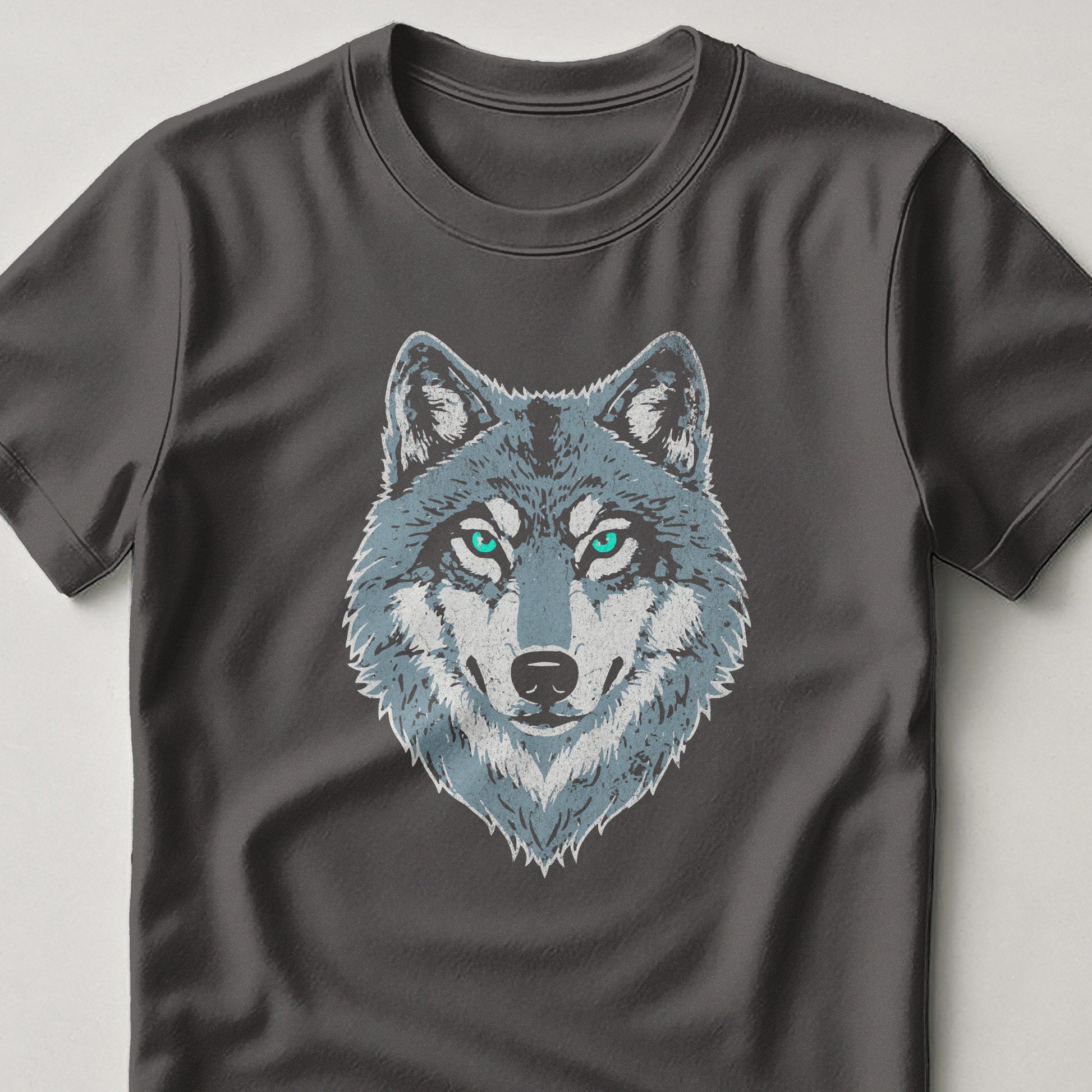 Graphic T-Shirt with Blue Eyed Wolf Face Design product