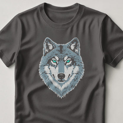 Graphic T-Shirt with Blue Eyed Wolf Face Design product
