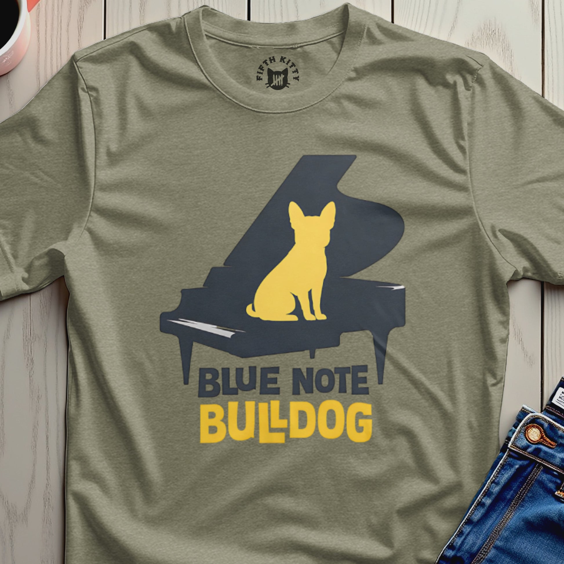 Yellow Bulldog on Blue Note Piano Graphic T-Shirt