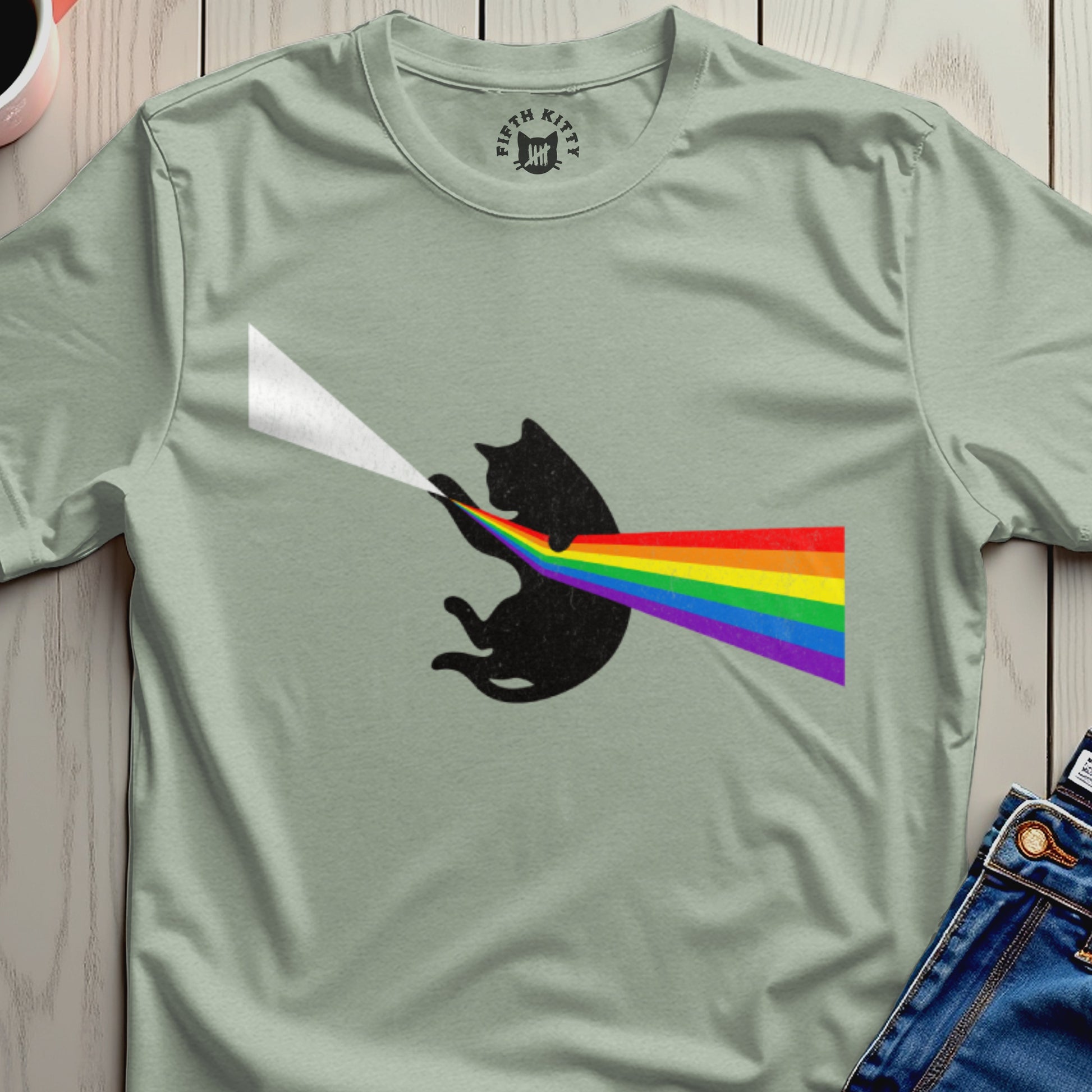 Rainbow Spectrum Cat Design T-shirt for Cat Lovers
