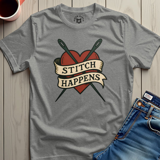 Funny Stitch Happens Heart and Needles T-Shirt product