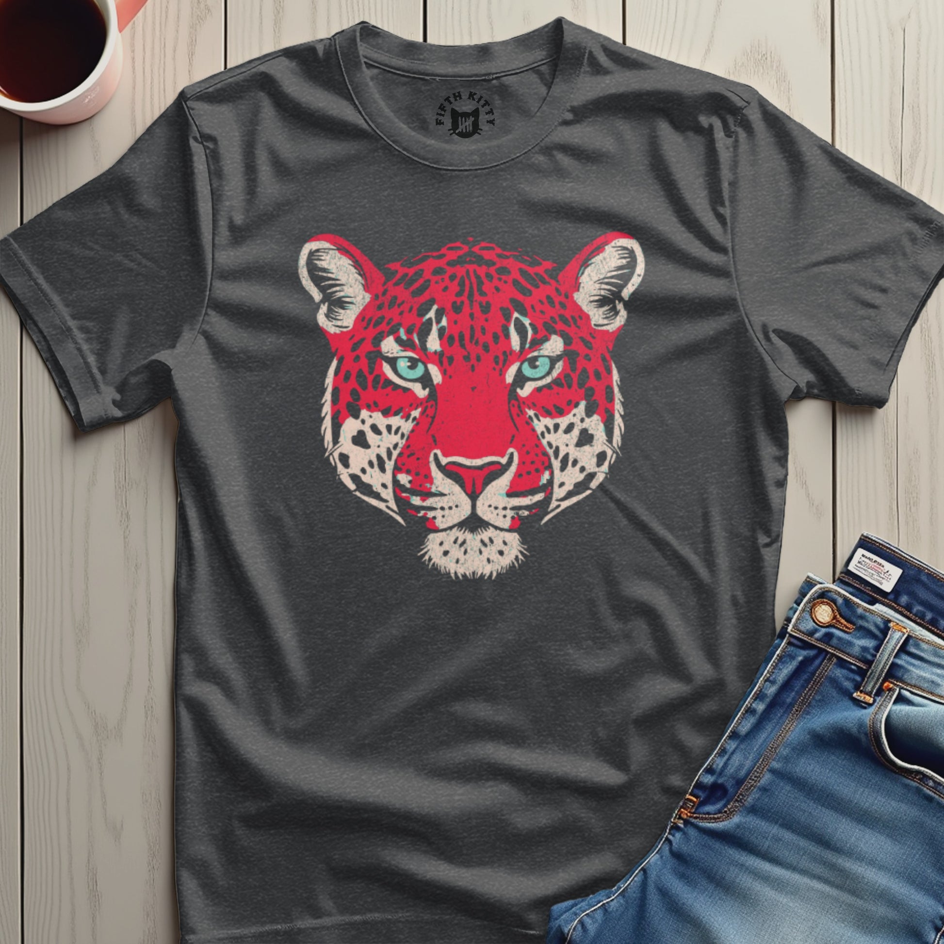 Fierce Red Leopard Blue Eyes Graphic Artwork T-shirt product