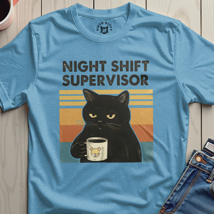 Night Shift Supervisor Cat Graphic T-Shirt