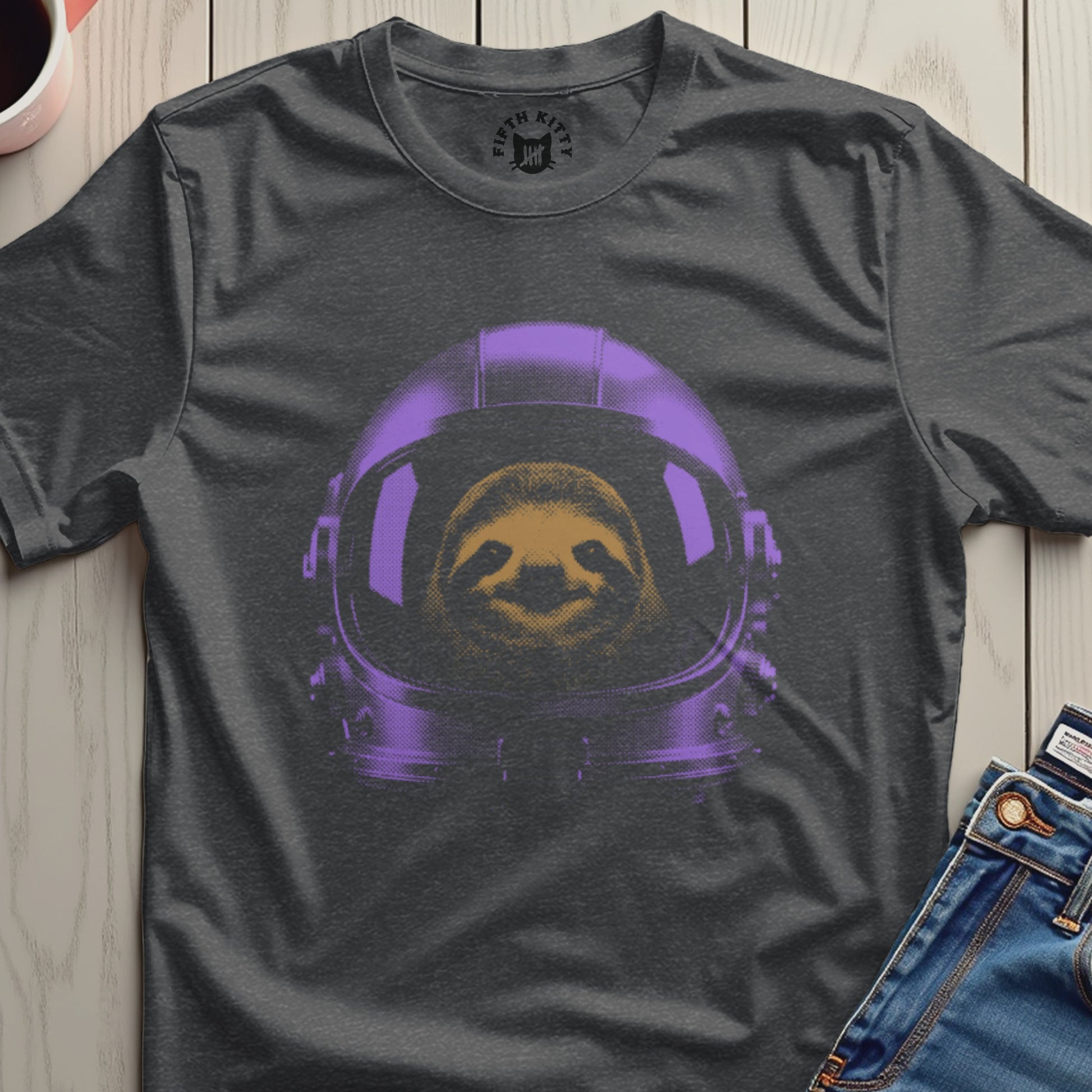 Sloth Astronaut in Purple Helmet Graphic T-shirt