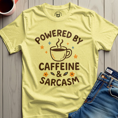 Powered By Caffeine and Sarcasm Graphic T-Shirt Product