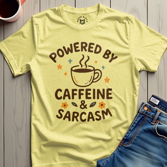 Powered By Caffeine and Sarcasm Graphic T-Shirt Product