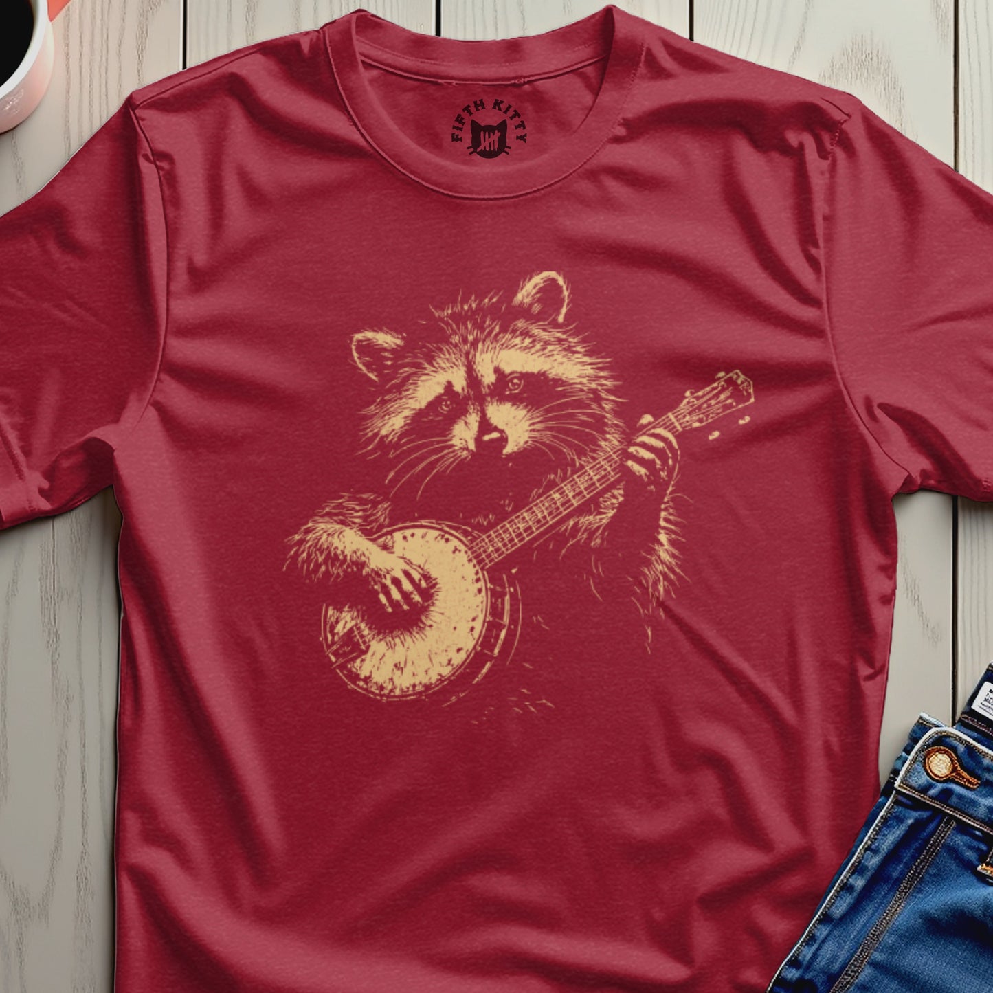 Raccoon Banjo Player Red Maroon T-shirt product type