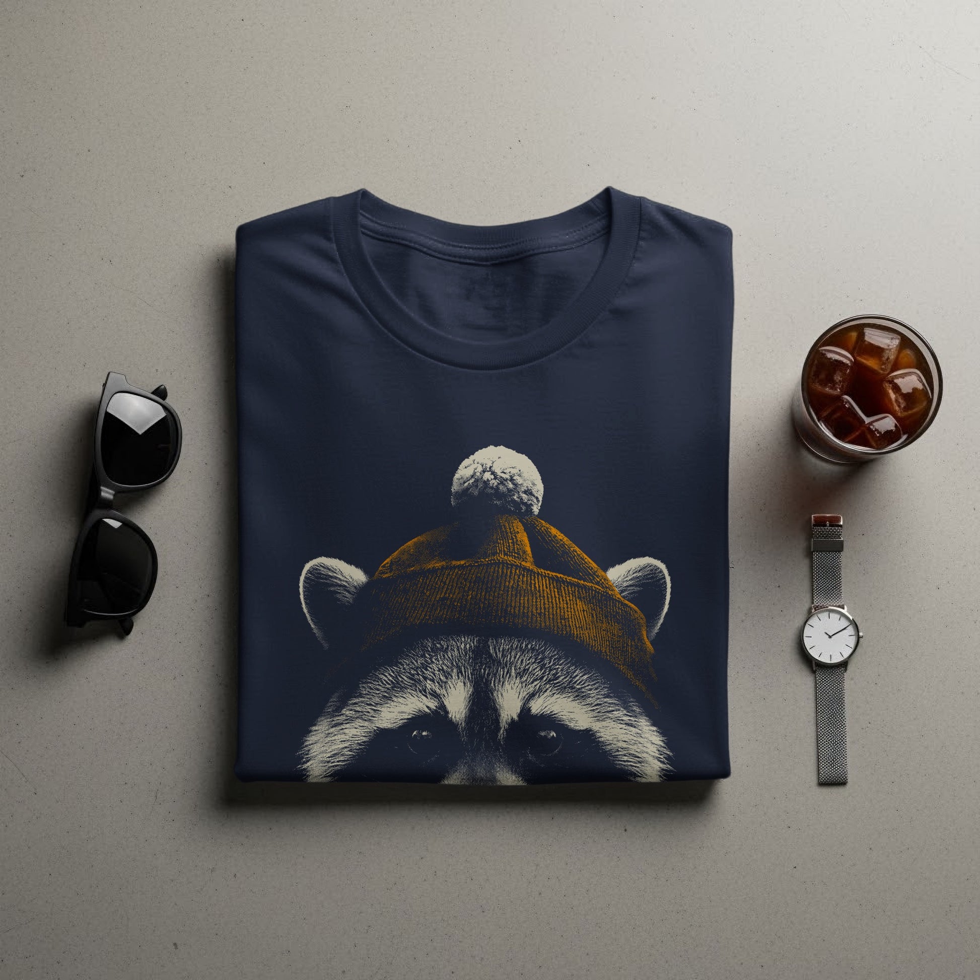 Cozy Raccoon Wearing Hat Graphic Tee for Casual Style