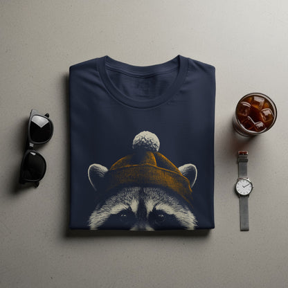 Cozy Raccoon Wearing Hat Graphic Tee for Casual Style