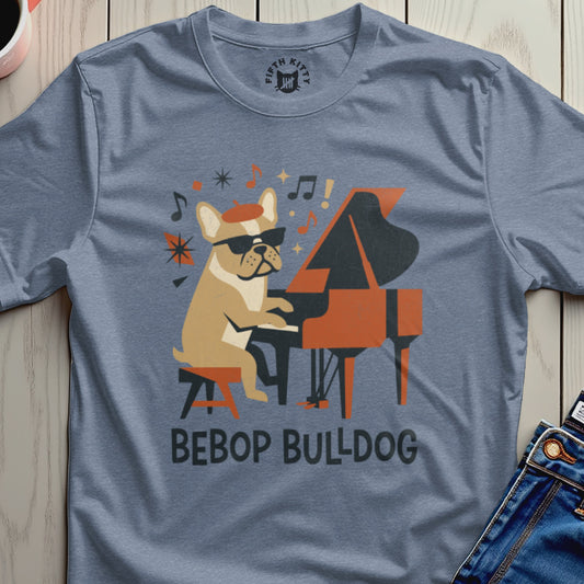 Bebop Bulldog Playing Piano Cute Dog Graphic Tee