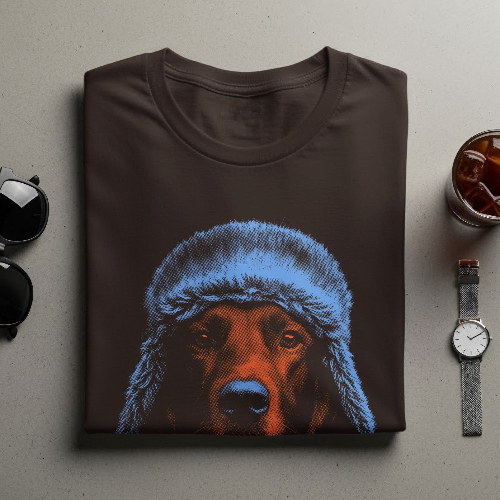 Artistic Dog with Winter Hat Design T-shirt