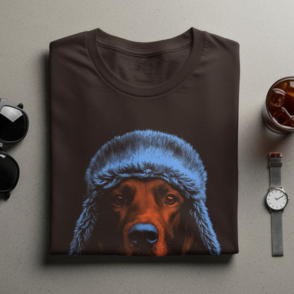 Artistic Dog with Winter Hat Design T-shirt