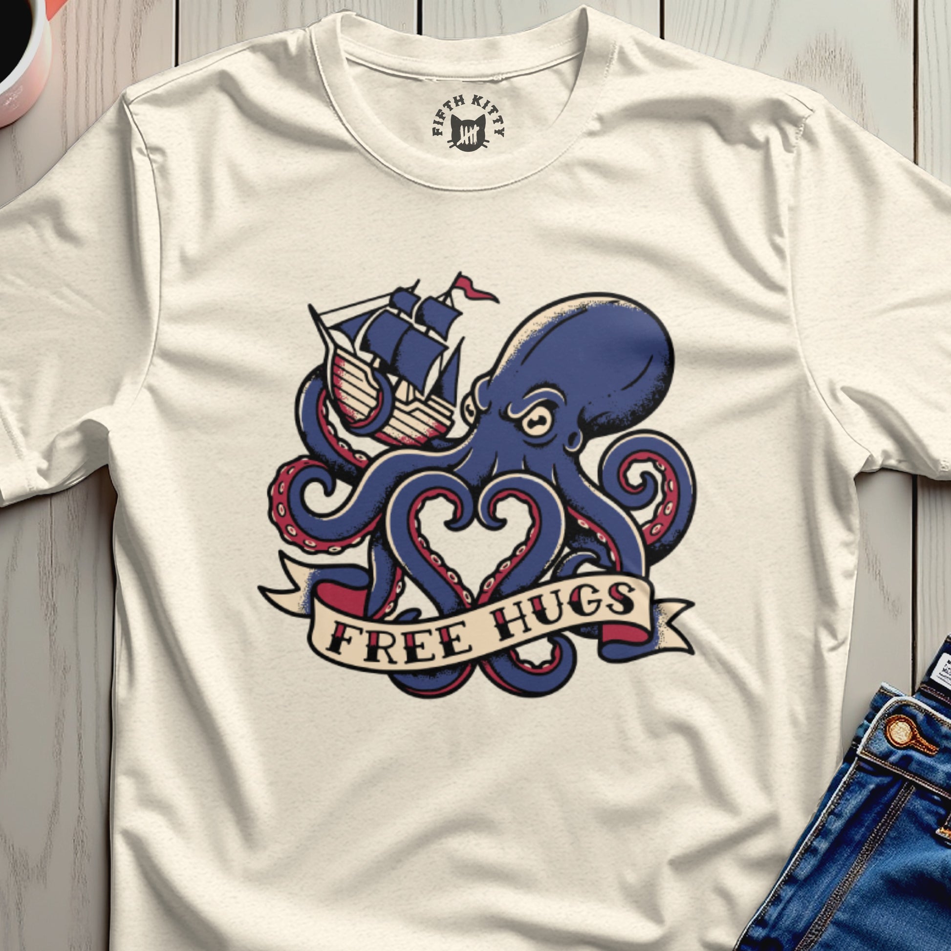 Free Hugs Octopus and Sailboat Graphic T-Shirt Product