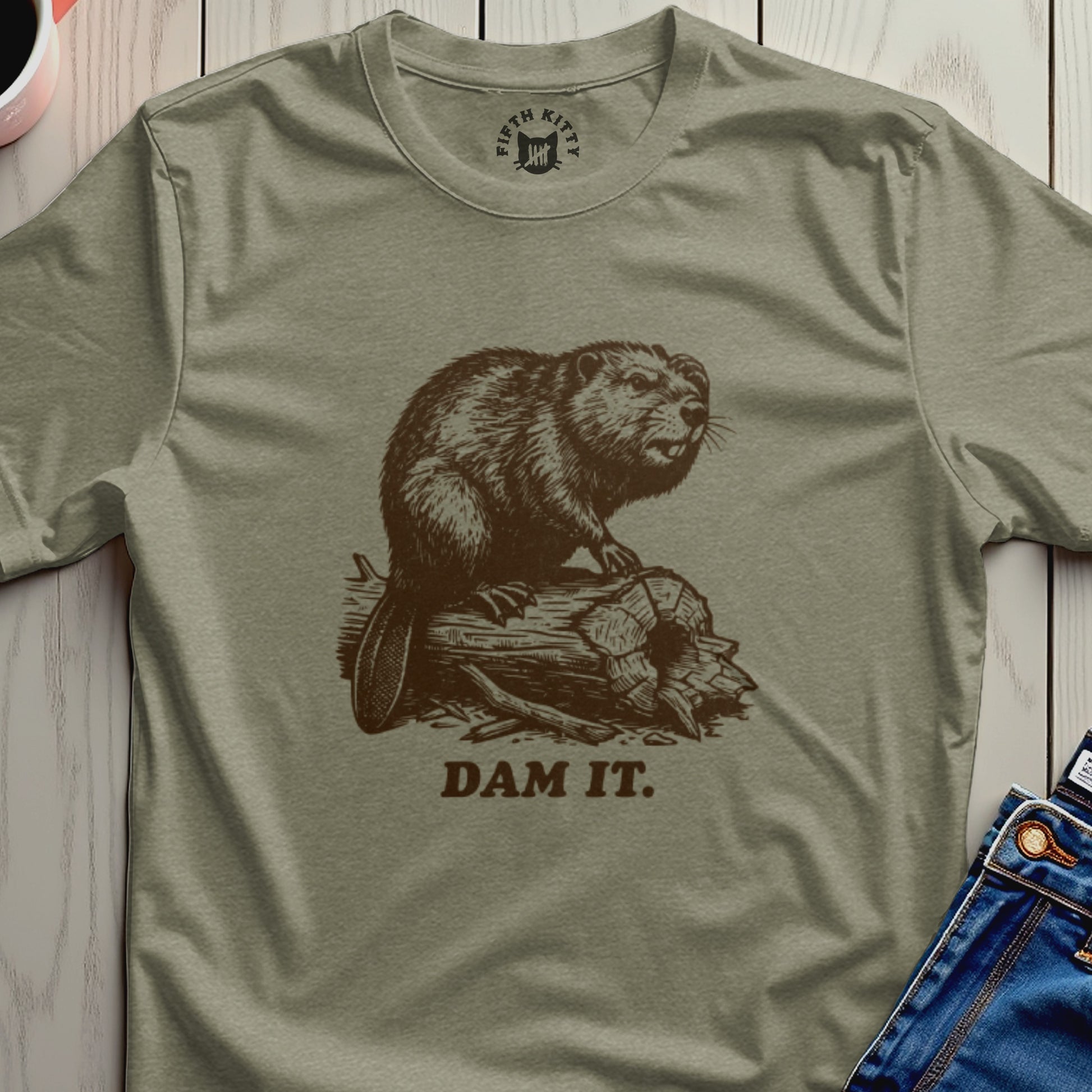 Beaver on a log with "DAM IT." text.