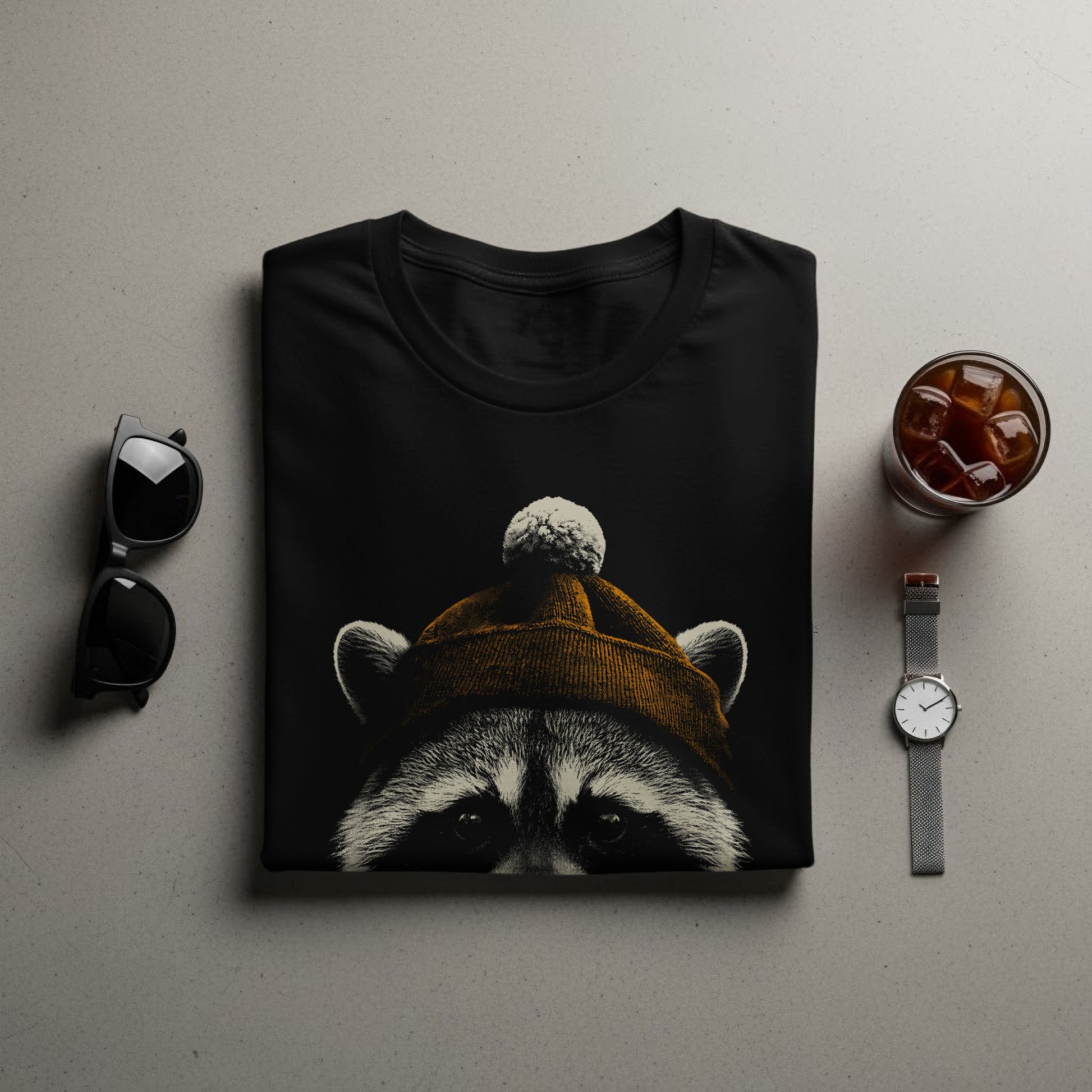 Stylish Raccoon Graphic Tee With Cool Accessories