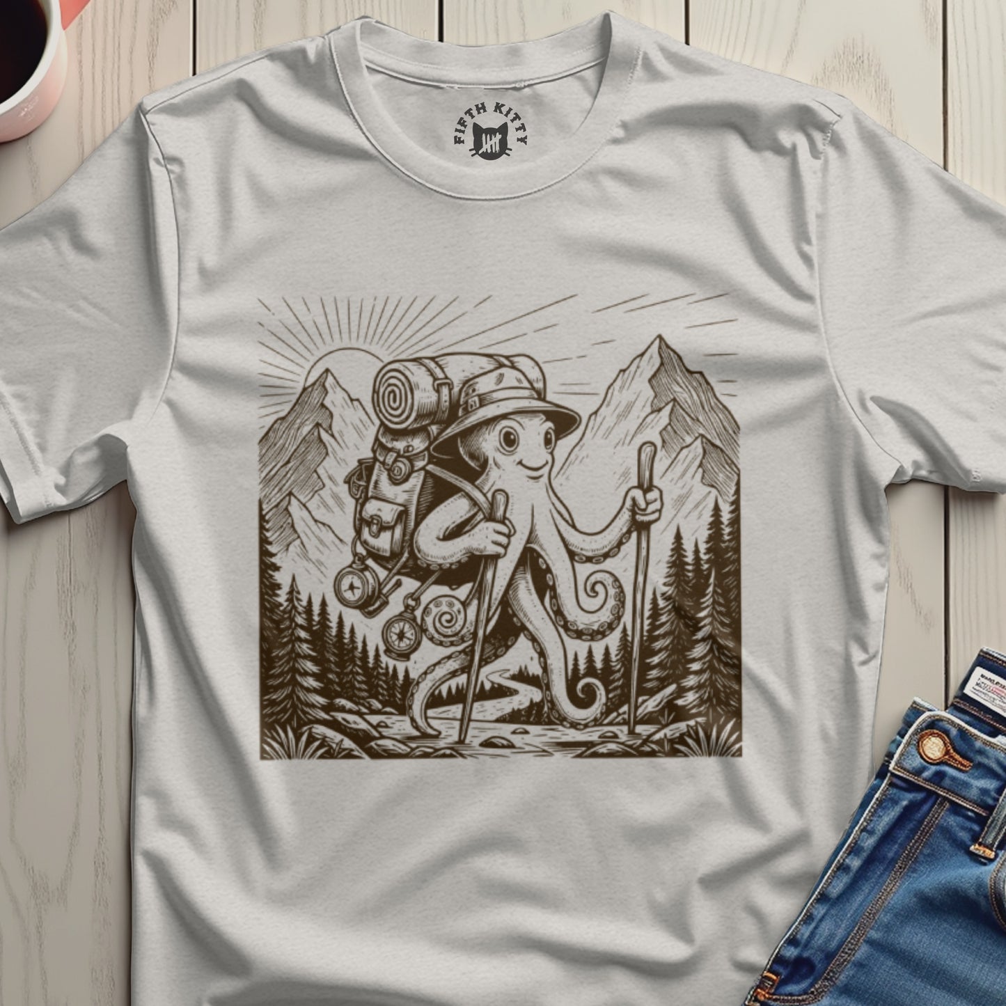 Hiking Octopus Mountain Adventure Graphic Shirt