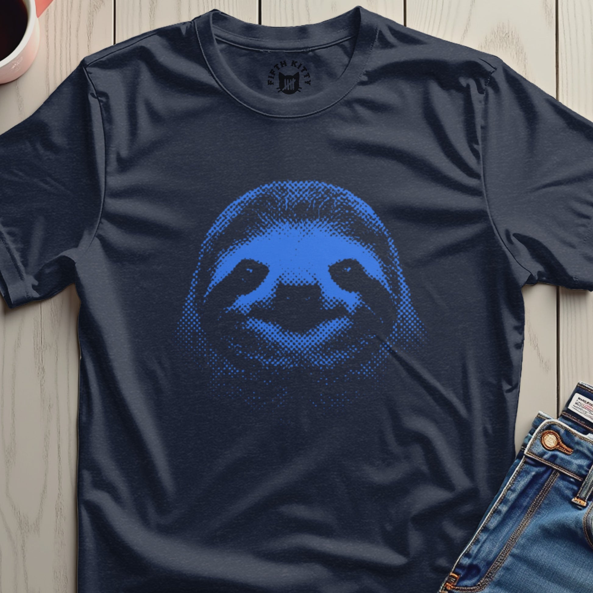 Sloth Face Design on Navy T-Shirt Perfect for Casual Wear