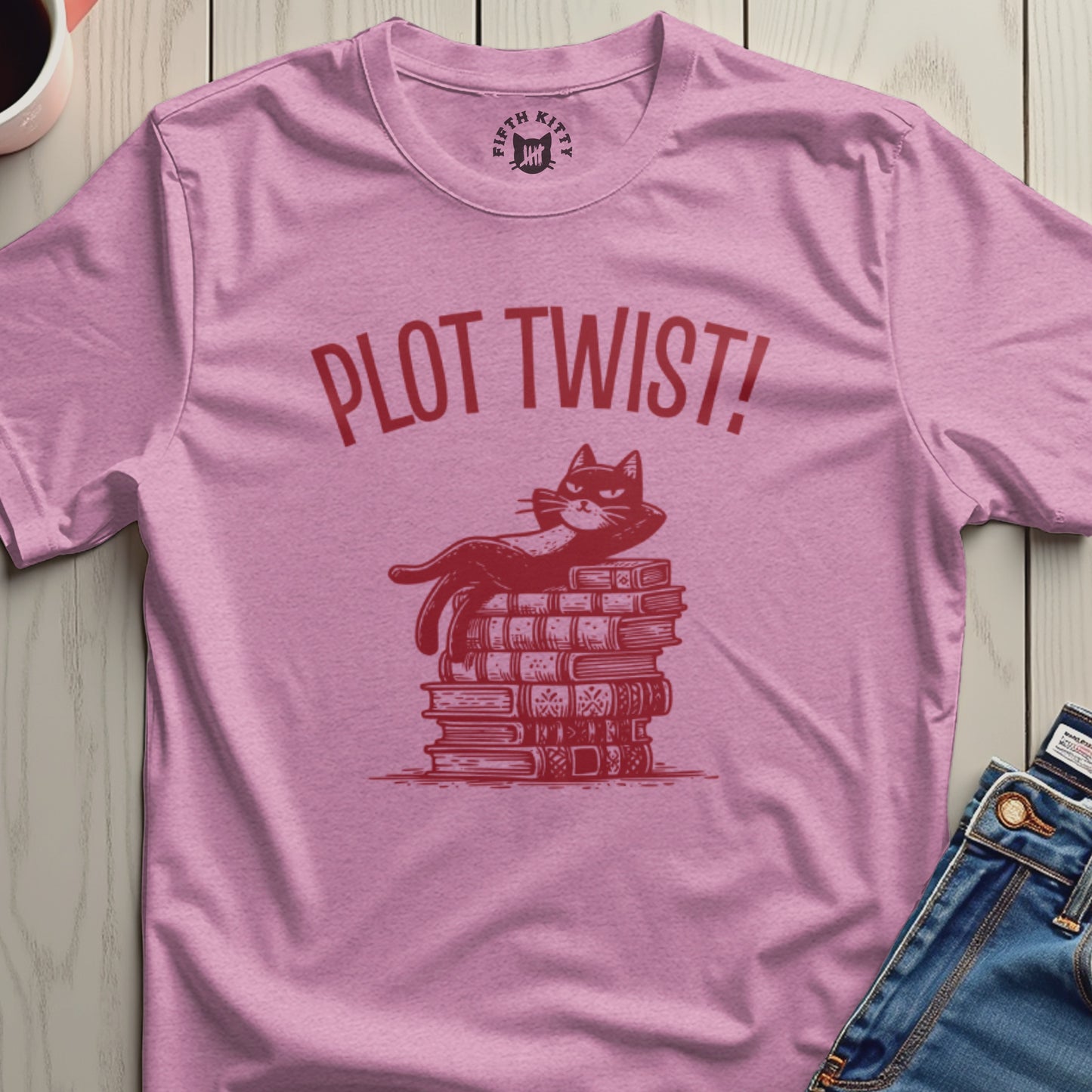 Whimsical Plot Twist Cat Tee for Book Lovers
