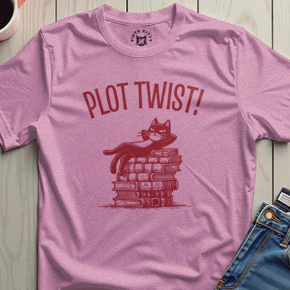 Whimsical Plot Twist Cat Tee for Book Lovers