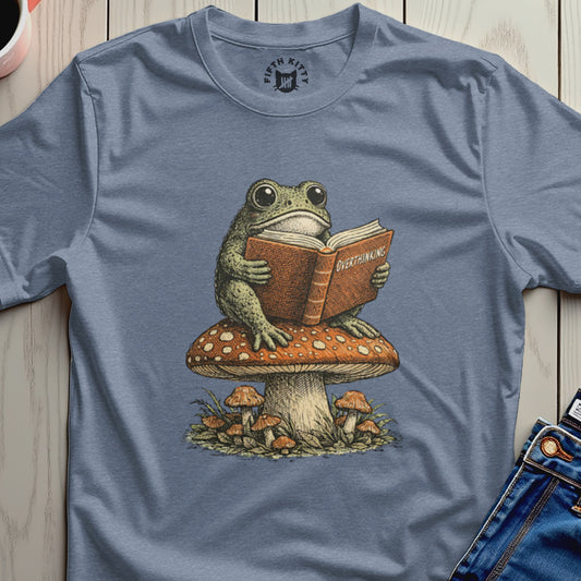 Frog Reading Book on Mushroom Graphic Tee
