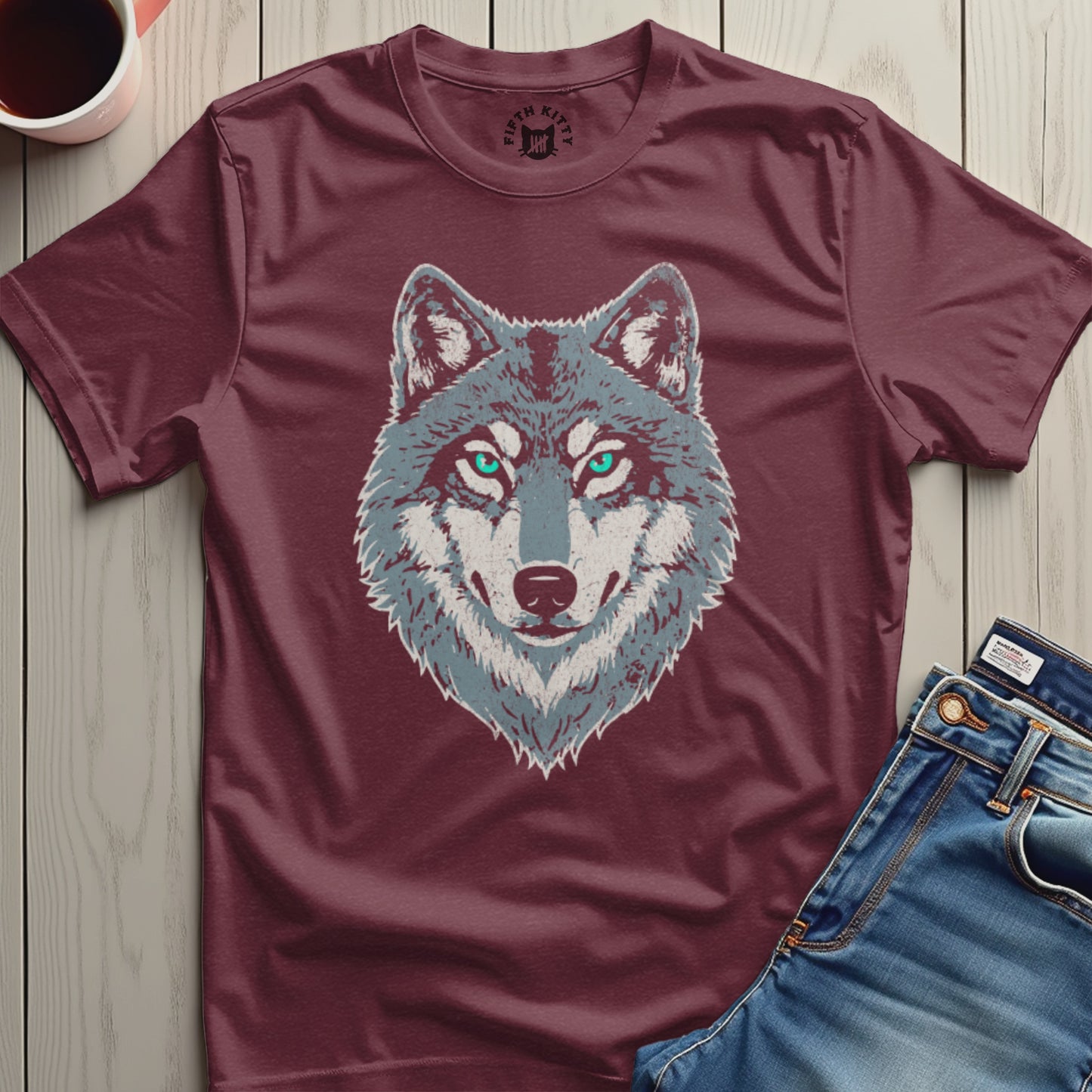 Wolf Face Graphic Maroon T-Shirt Casual Wear product