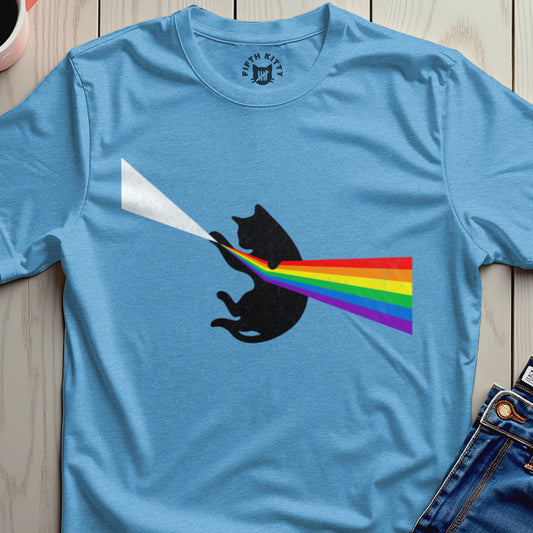 Cat and Rainbow Light Prism Graphic Tee Shirt
