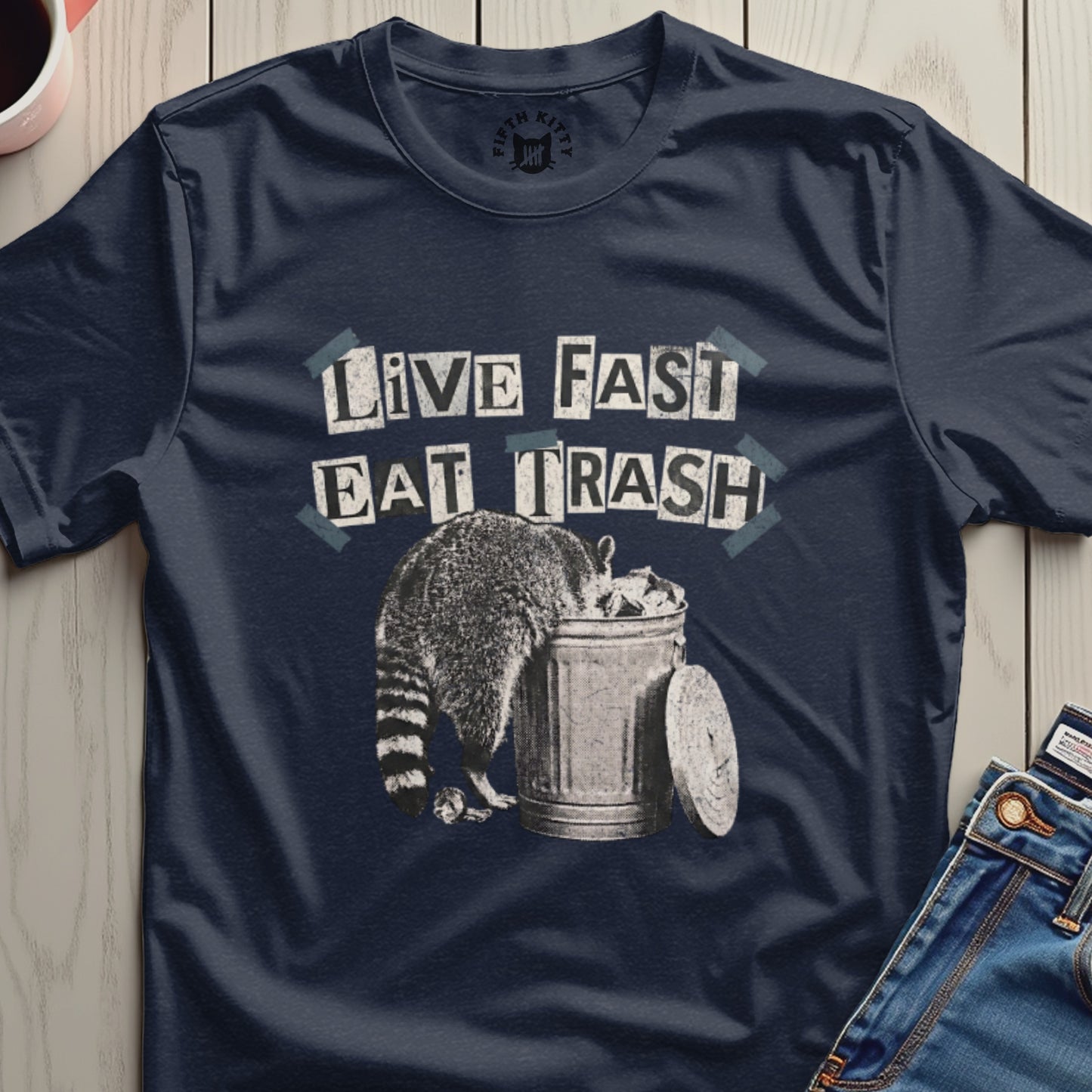 Live Fast Eat Trash Raccoon Graphic T-Shirt