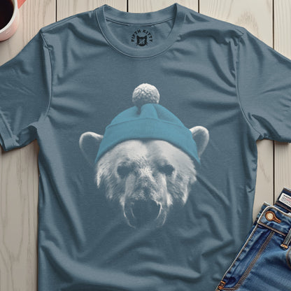 Polar Bear with Blue Beanie Cool T-shirt