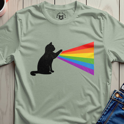 Cat with Rainbow Beam Graphic Short Sleeve T-Shirt