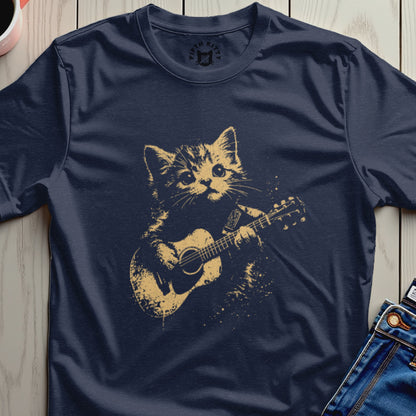 Playful Kitten Playing Guitar Graphic T-shirt
