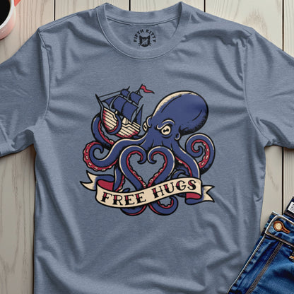 Free Hugs Octopus and Ship Graphic T-Shirt