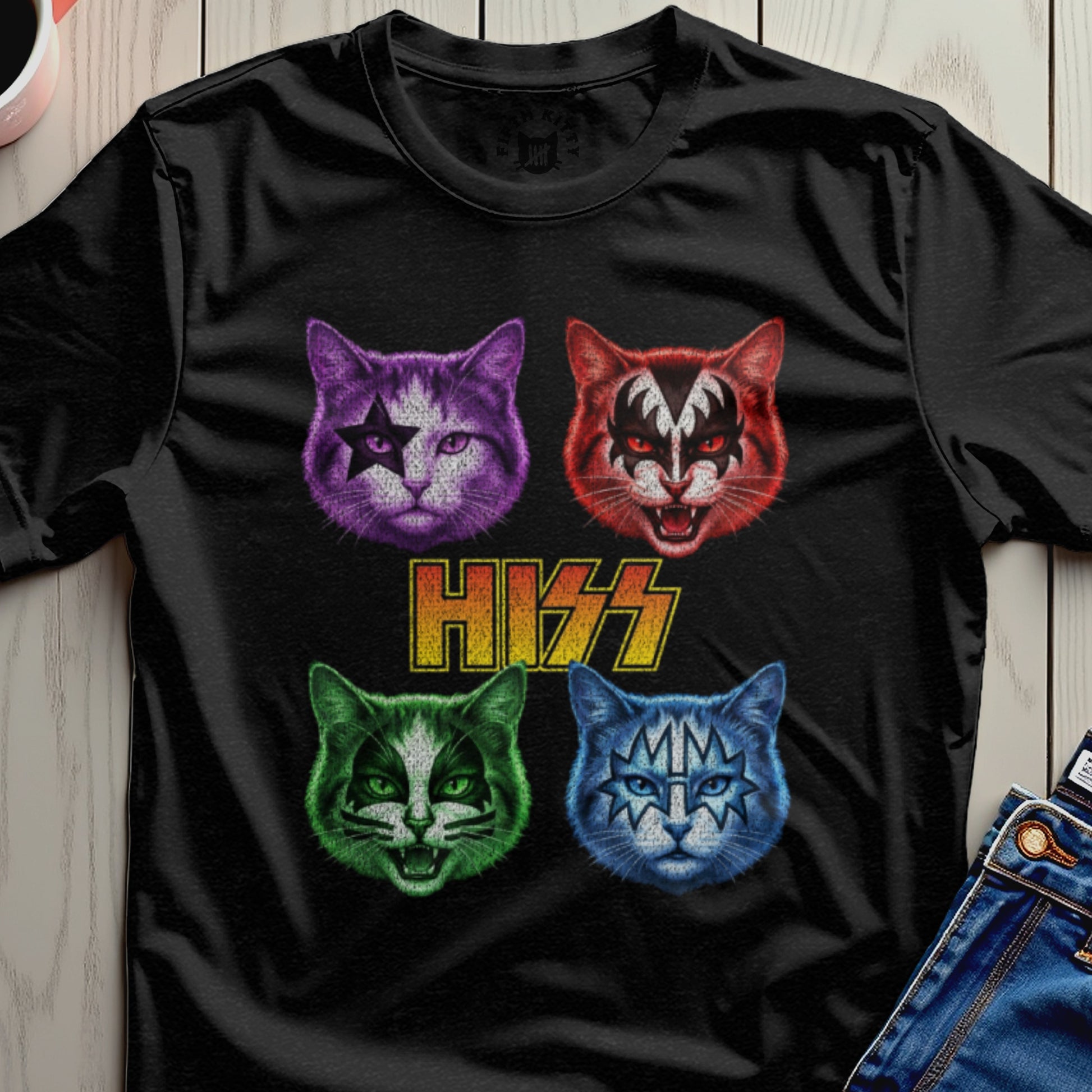HISS Cat Faces Colorful Graphic Design T-Shirt
