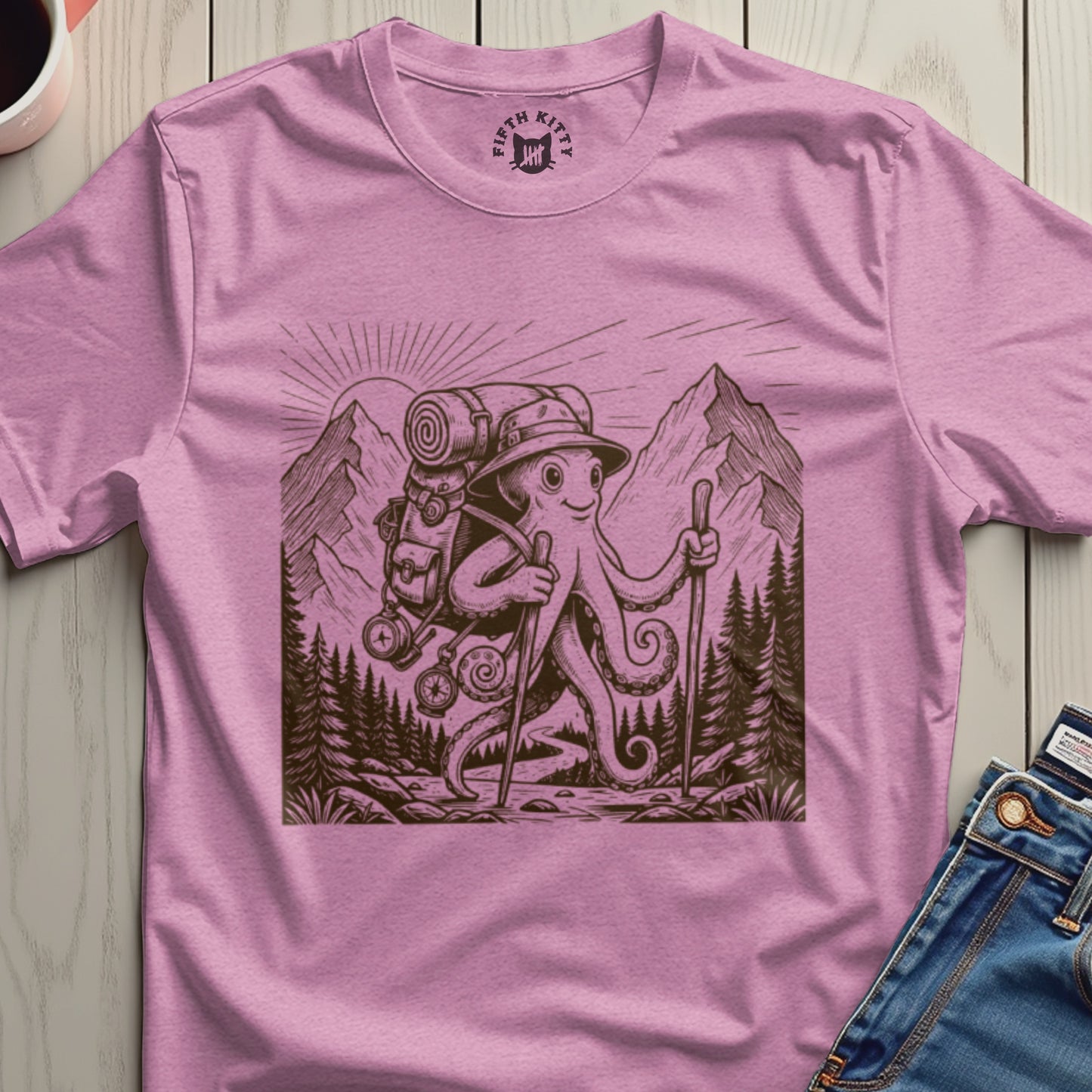 Octopus Hiker Adventure Graphic T-Shirt