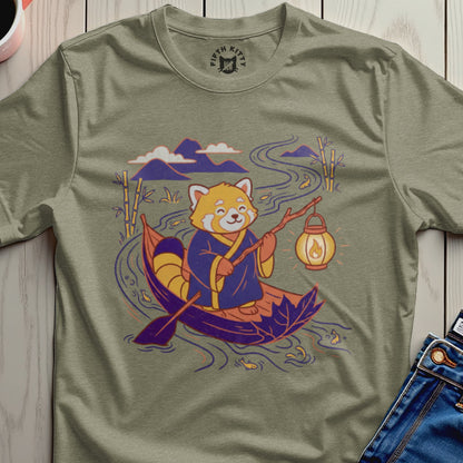 Adorable Red Panda Fishing Scene T-shirt for Sale
