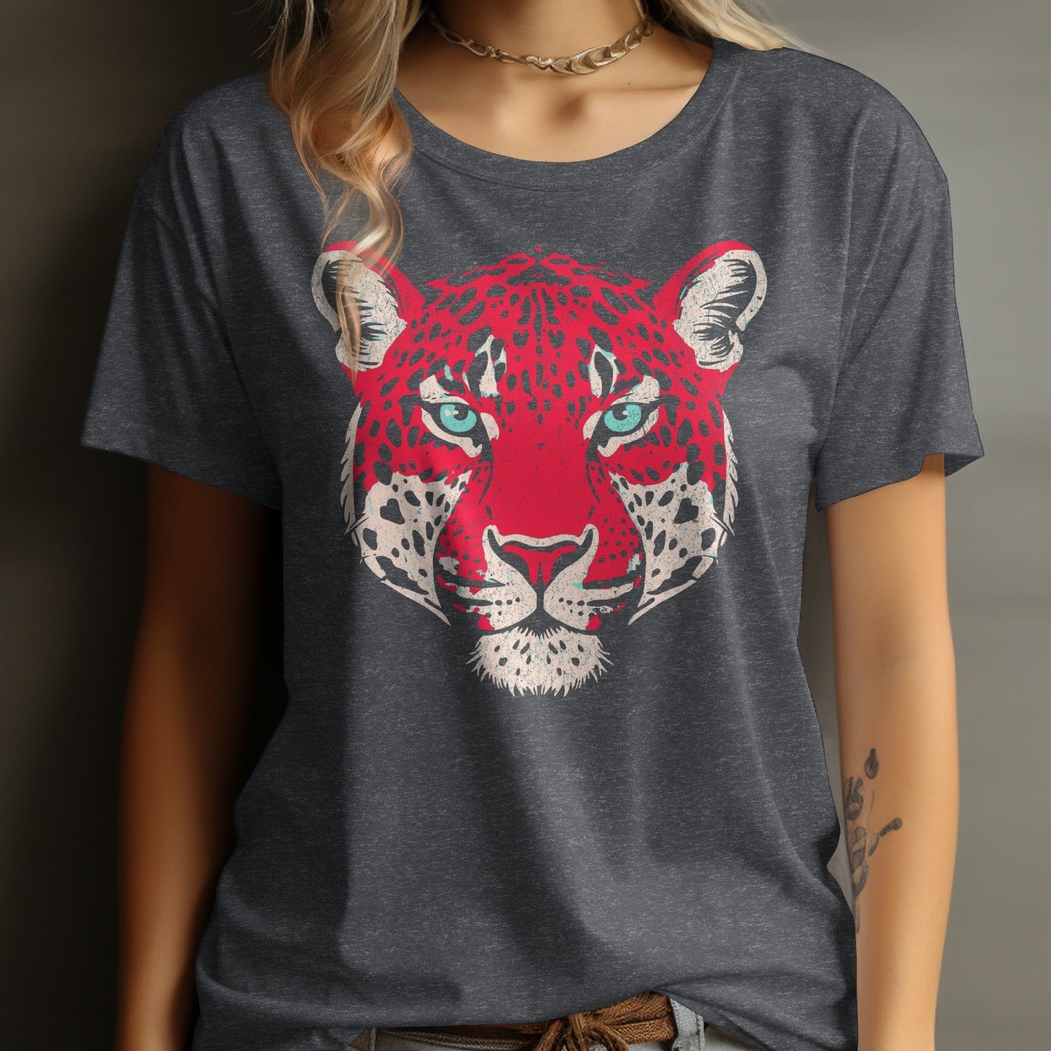 Bold Red Leopard Graphic Tee Shirt Clothing Product