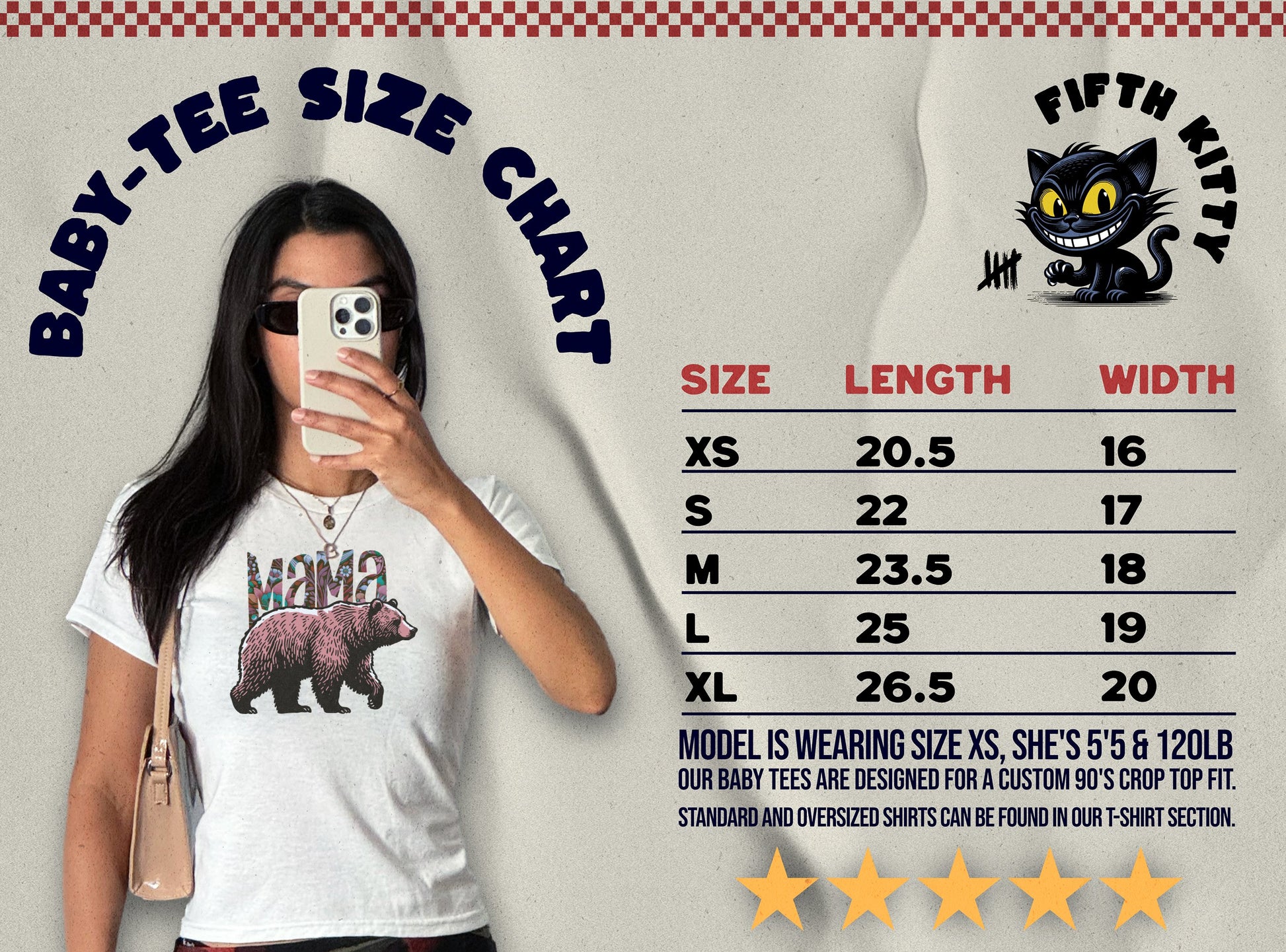 FIFTH KITTY Baby-Tee Cute Graphic Design Shirt product