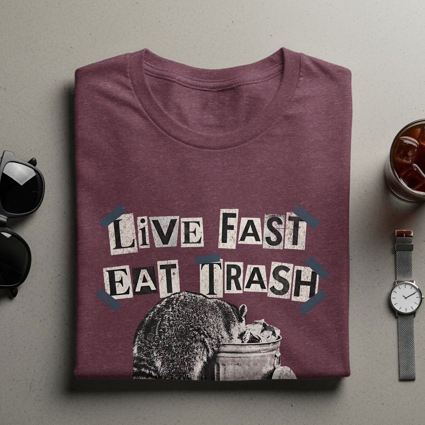 Live Fast Eat Trash Graphic Tee Statement Shirt