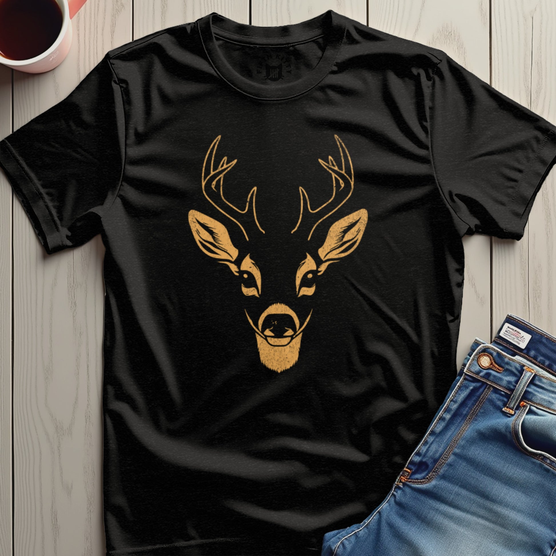 Majestic Golden Deer Print Graphic Tee product type