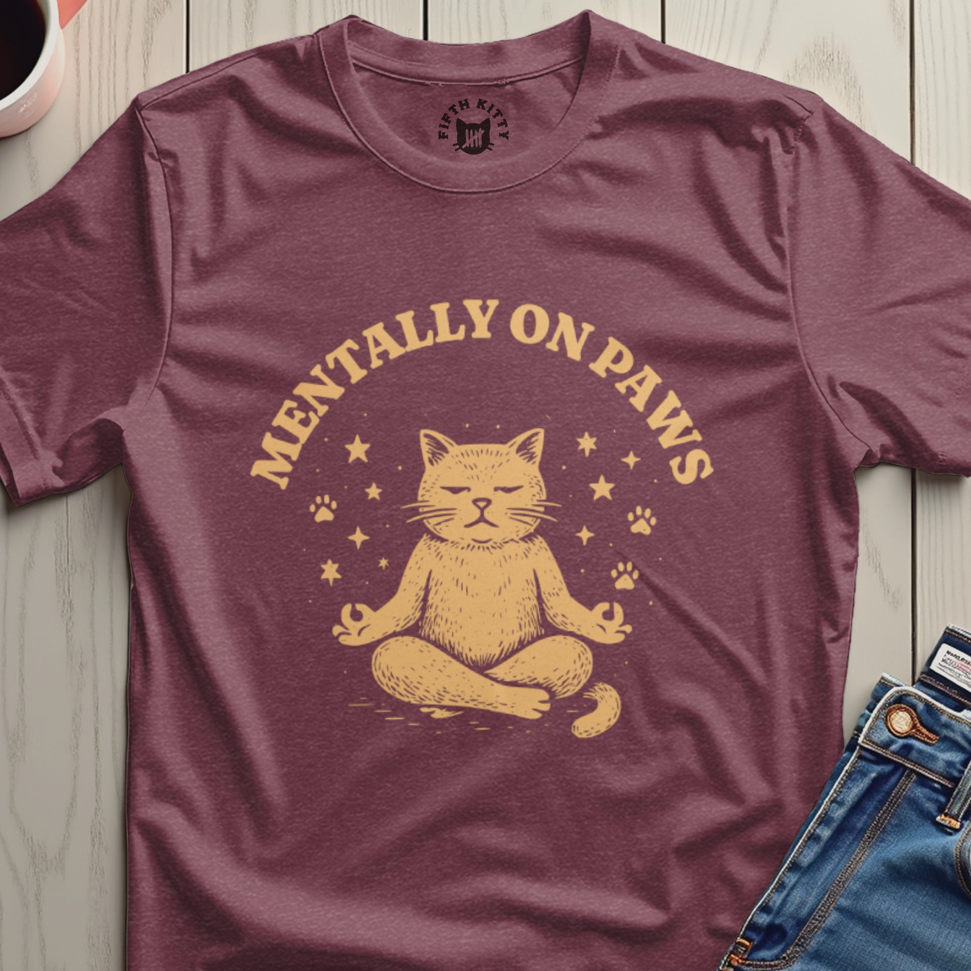 Mentally On Paws Relaxing Cat Illustration T-Shirt